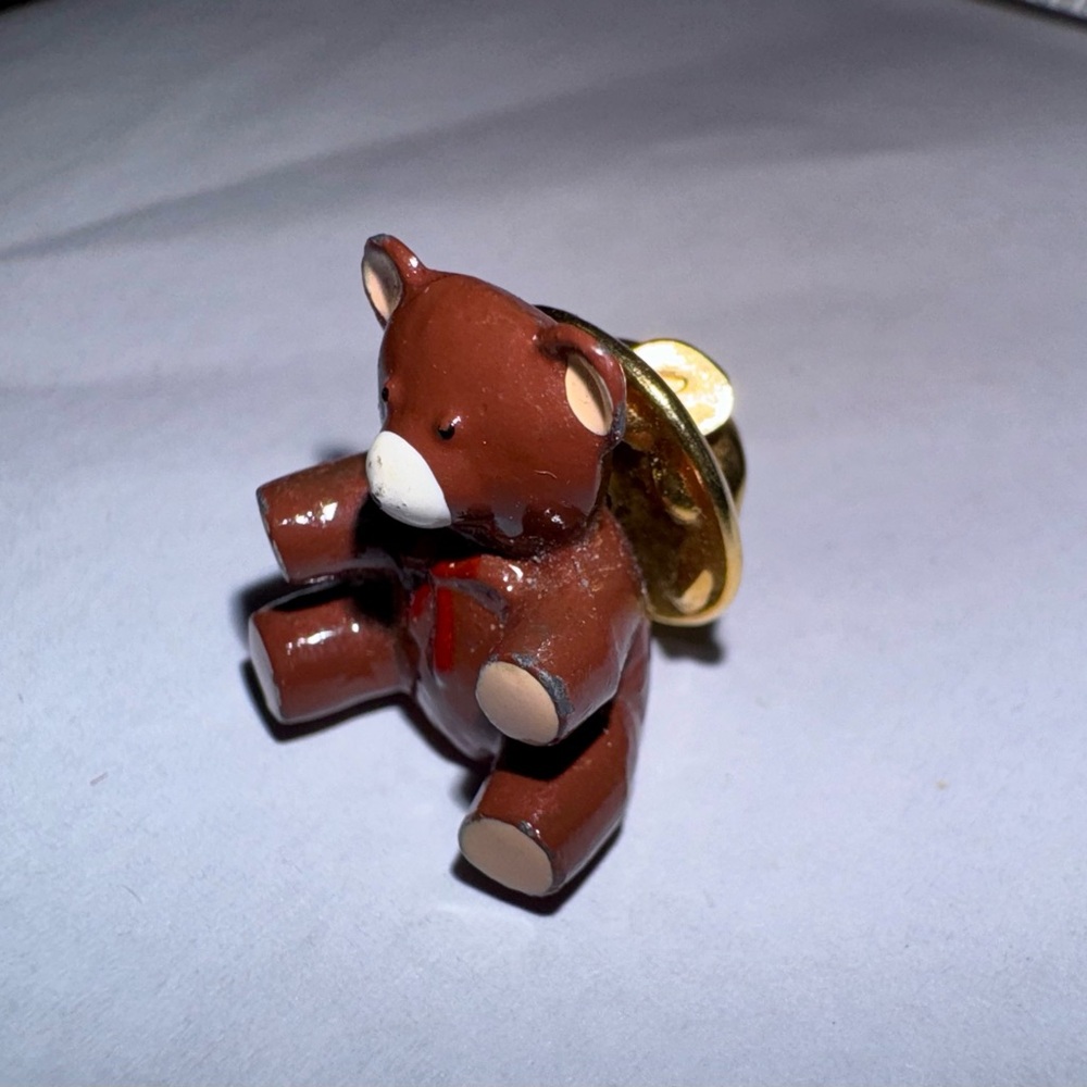 Brown Teddy Bear Brooch Lapel Pin with Gold Accents